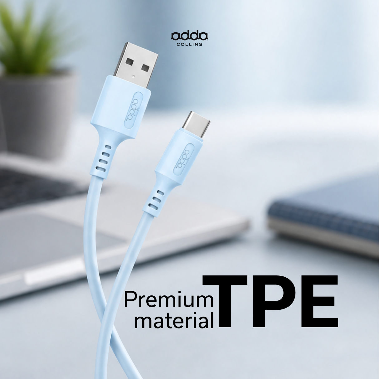 USB-A to USB-C cable — baby blue