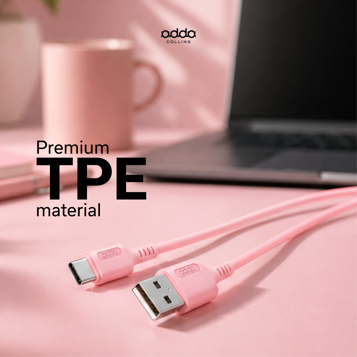 USB-A to USB-C cable — pink