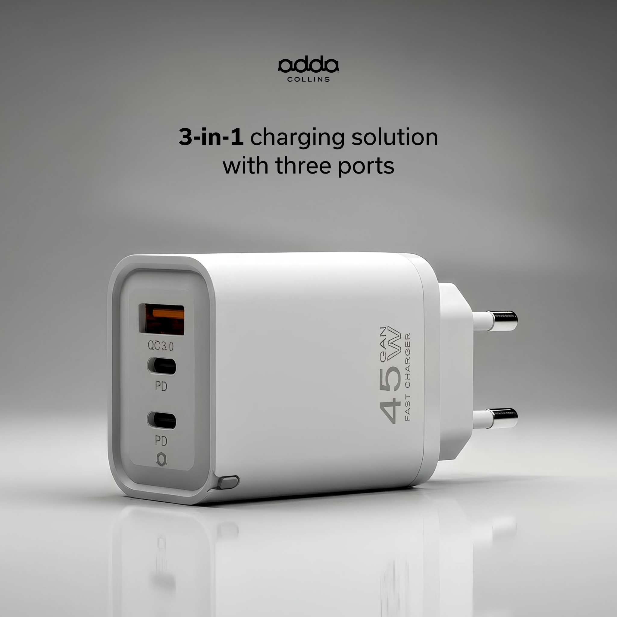 45W GaN wall charger — 3 ports