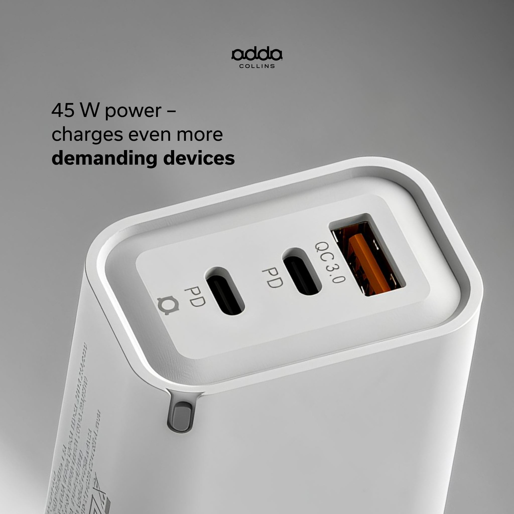 45W GaN wall charger — 3 ports