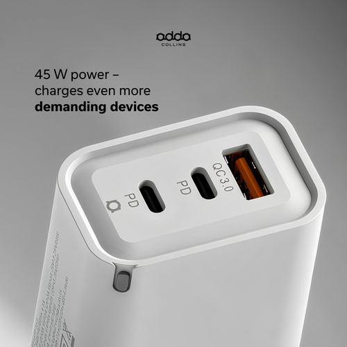 45W GaN wall charger — 3 ports