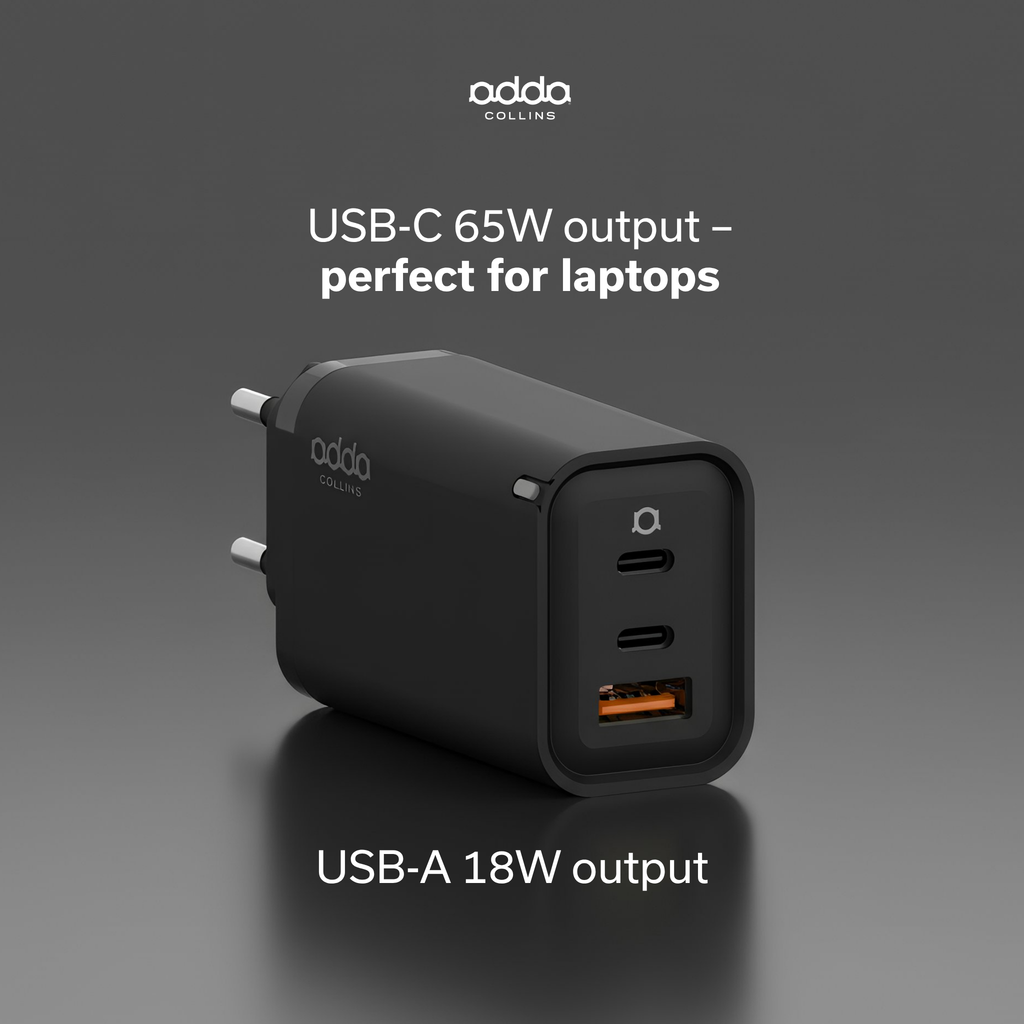65W GaN wall charger — 3 ports