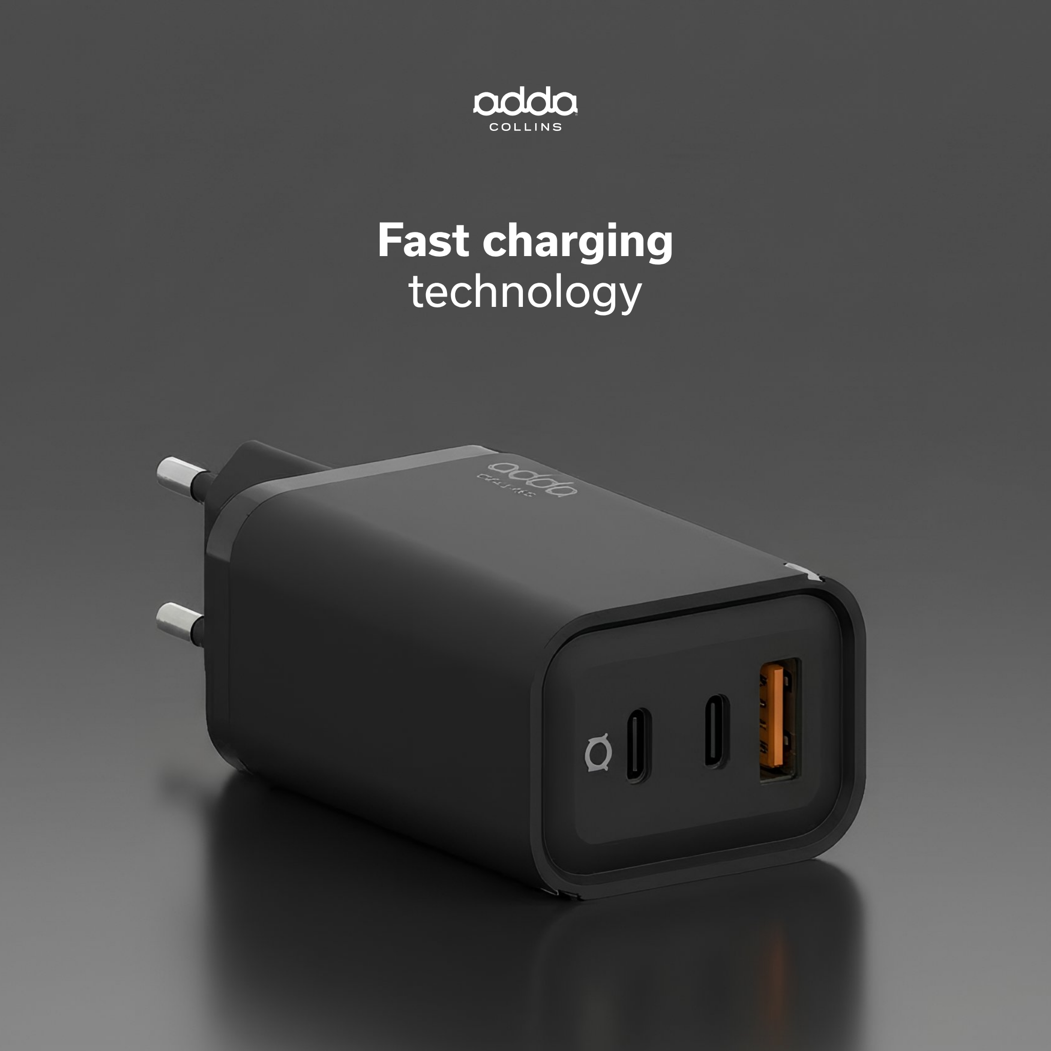 65W GaN wall charger — 3 ports