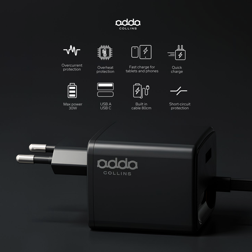 30W wall charger with integrated cable