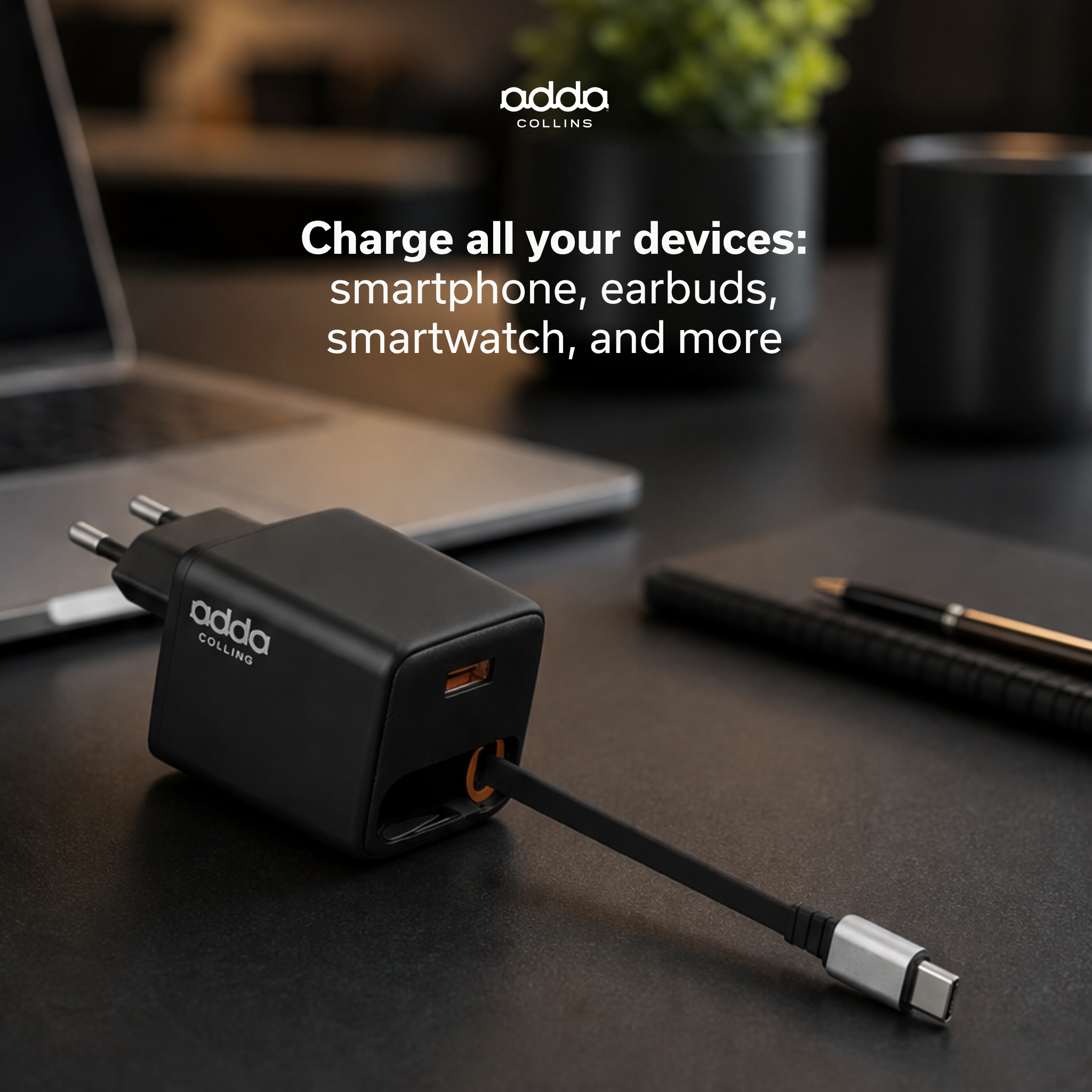 30W wall charger with integrated cable