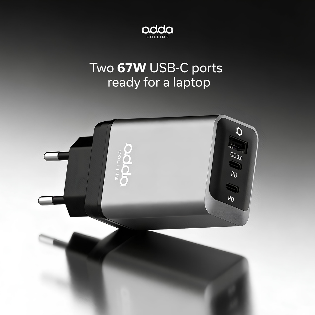 67W GaN wall charger — 3 ports