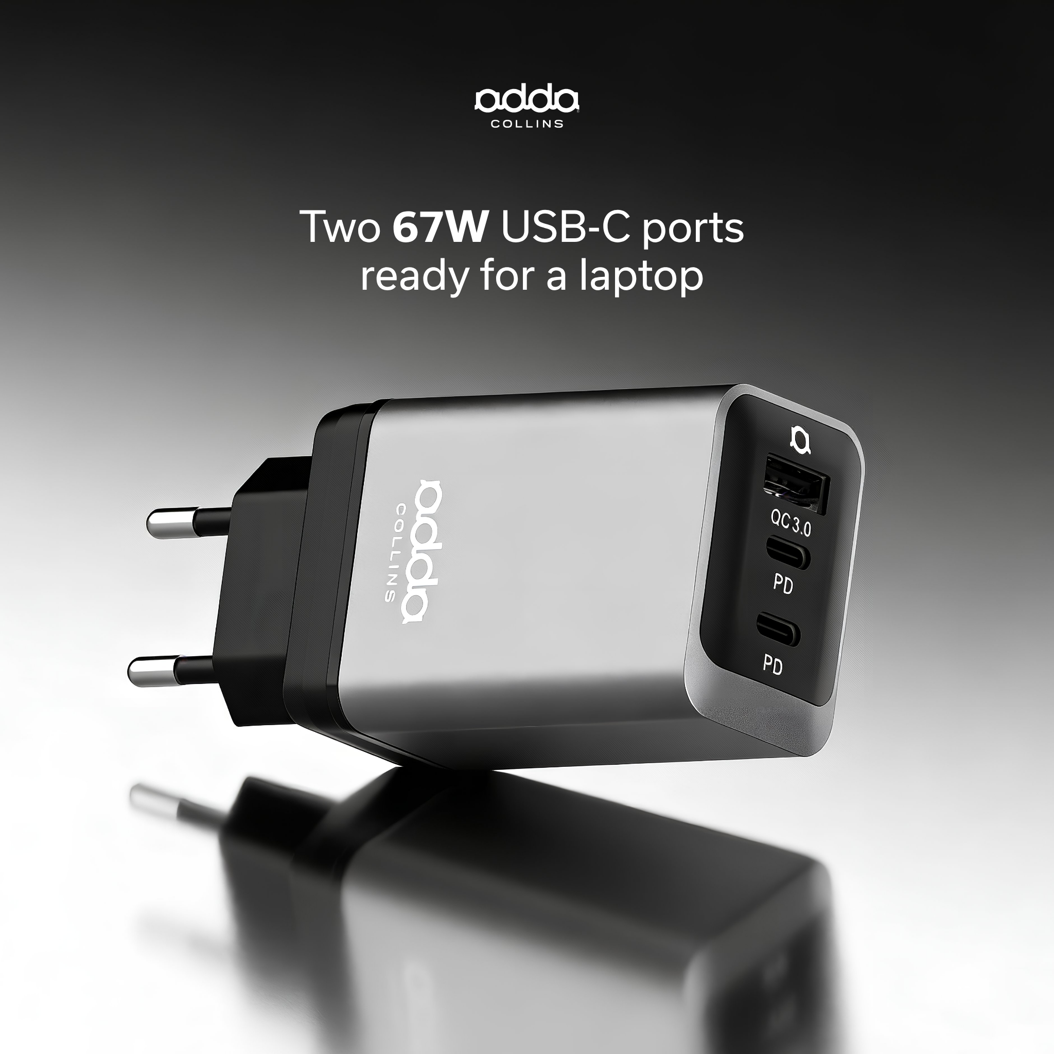 67W GaN wall charger — 3 ports