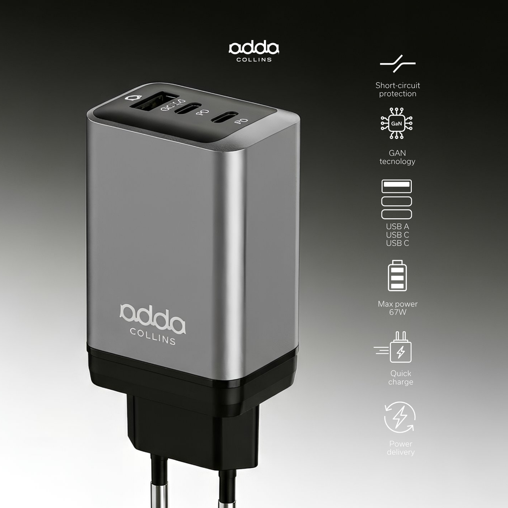 67W GaN wall charger — 3 ports