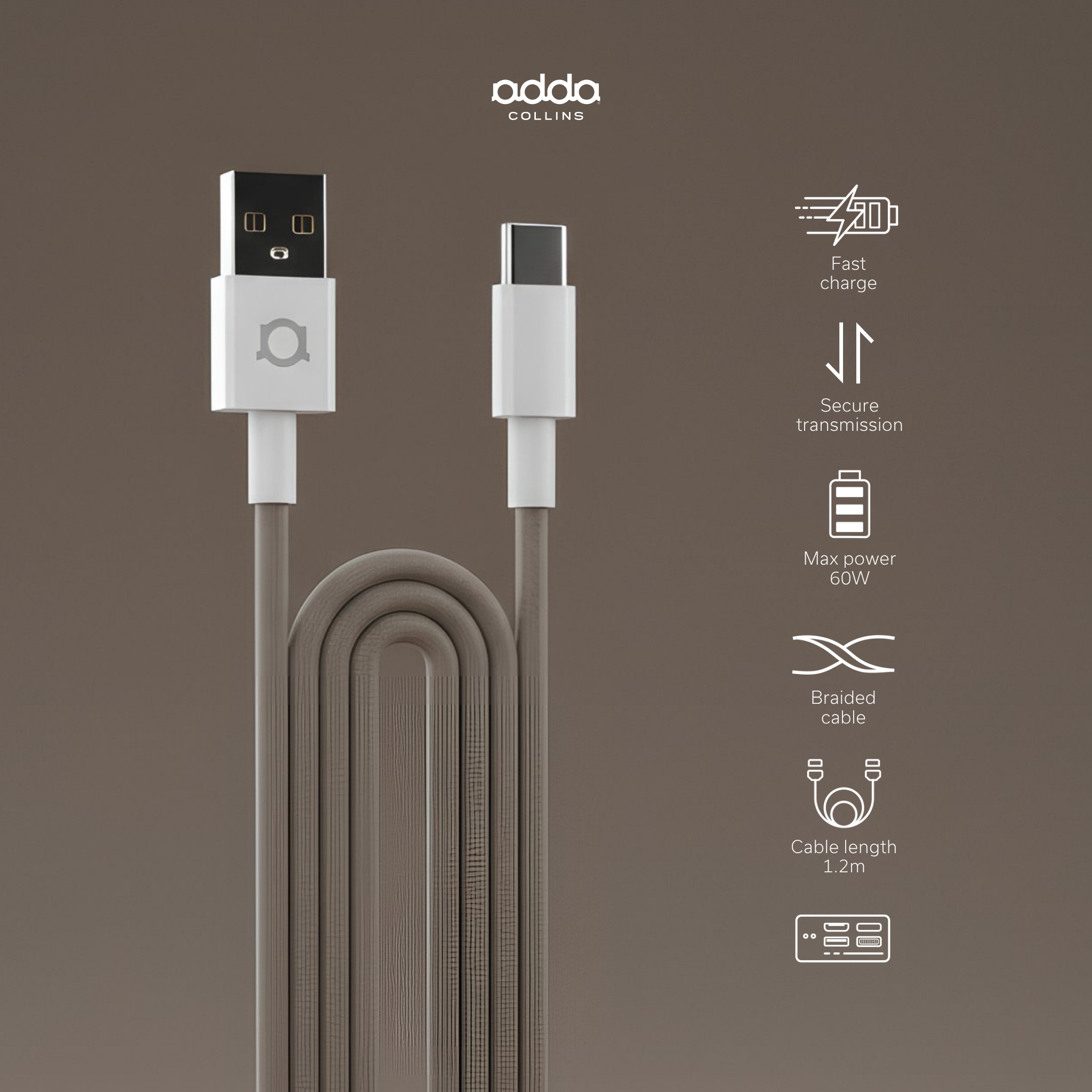 Braided USB-A to USB-C cable — champagne