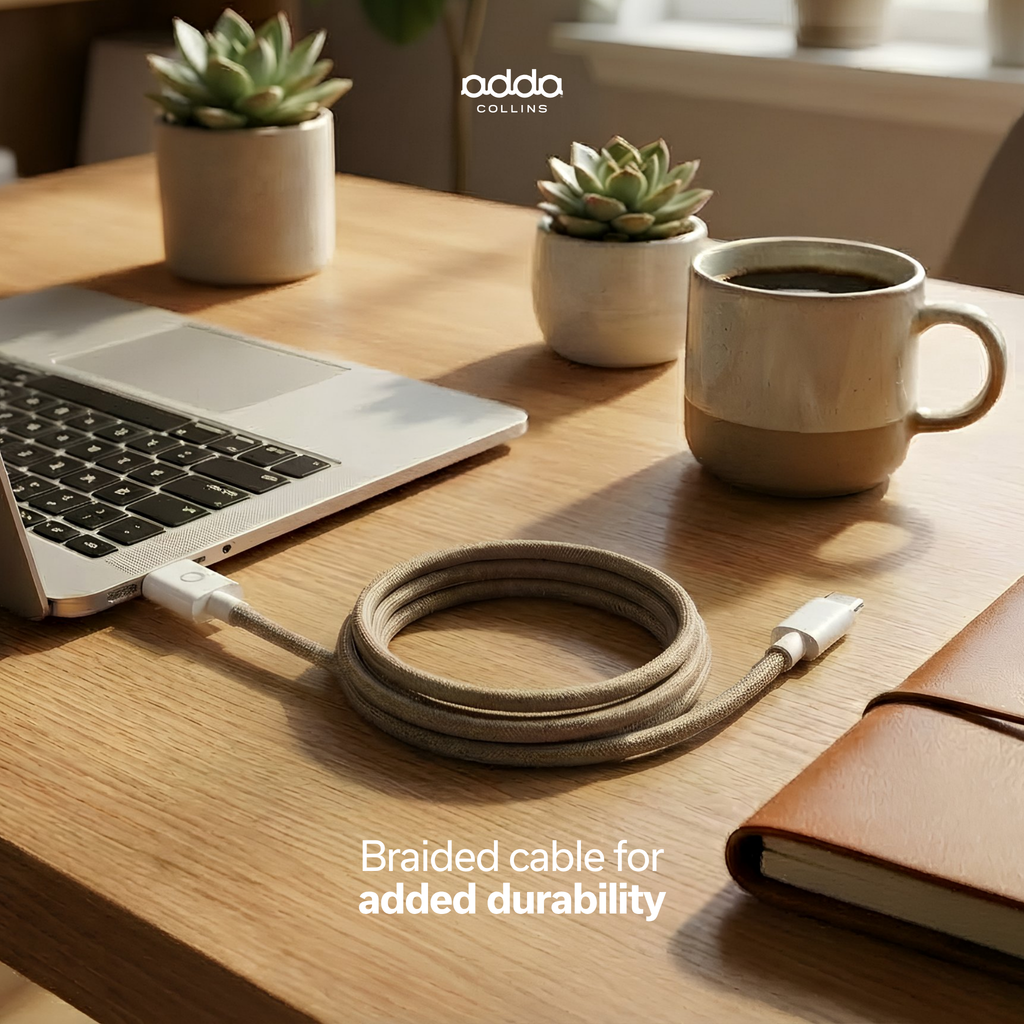 Braided USB-A to USB-C cable — champagne