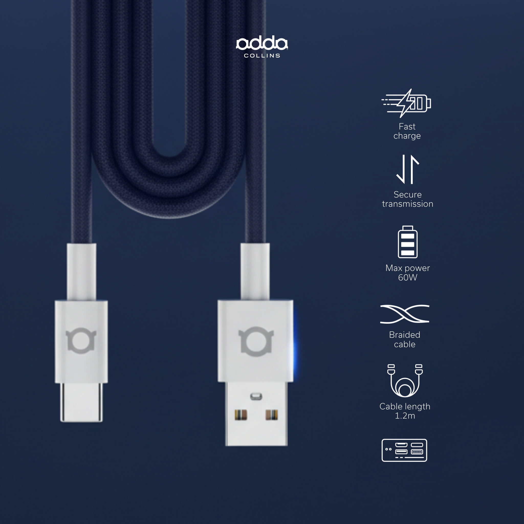 Braided USB-A to USB-C cable — Midnight Blue