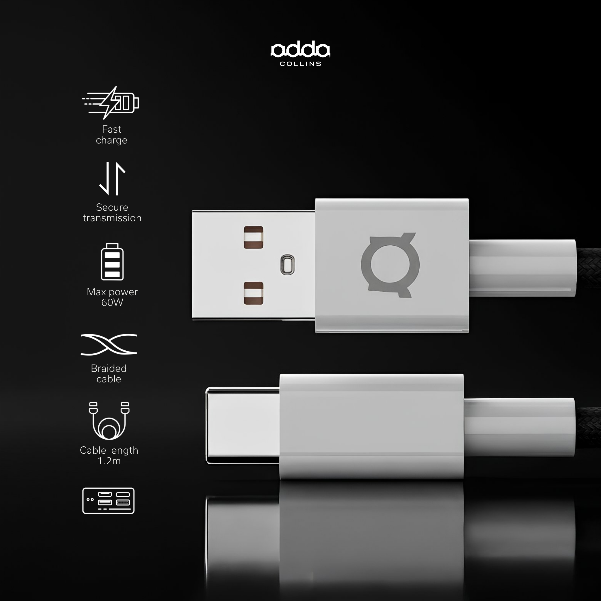Braided USB-A to USB-C cable — black