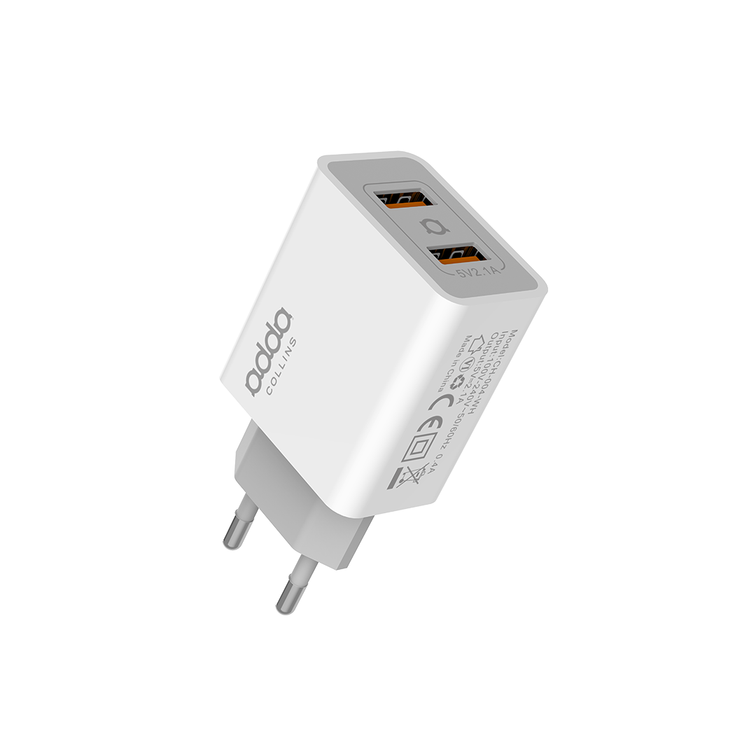 Zidni punjač Adda Collins CH-004-WH, 2u1, USB-A, 10W, 2.1A, bijeli