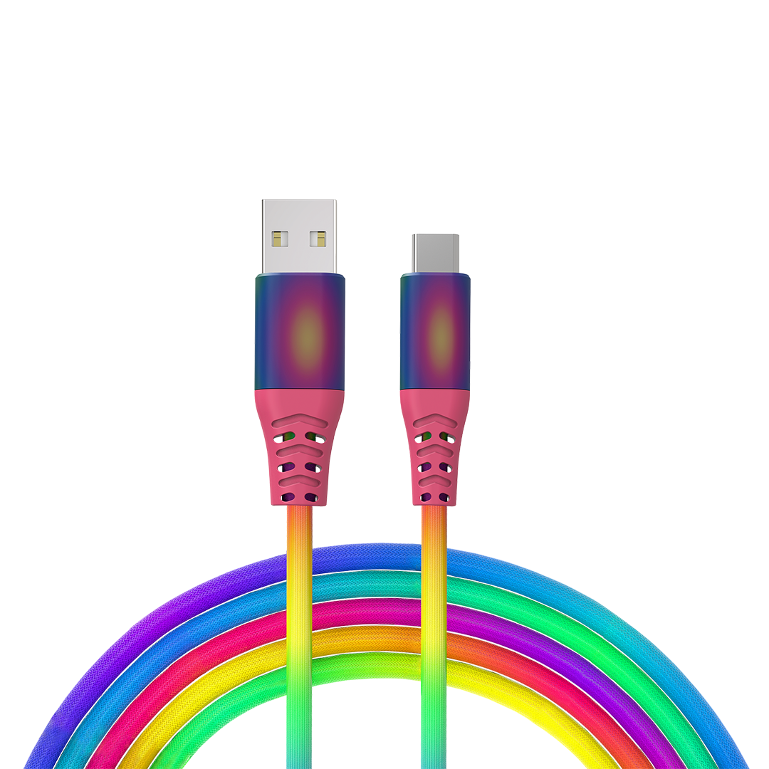 Kabel Adda Collins USB-209-RB, Fusion Charge+Data, USB-A na Type-C, 18W, pleteni, 1m, dugine boje